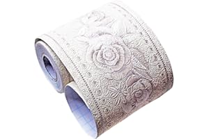 MEBOEM Elegant White Floral Peel and Stick Wallpaper Border - Removable, 3D Pattern Wall Decal, 10cm x 5m