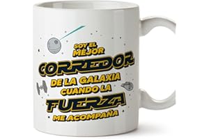 MUGFFINS Tazas para CORREDOR hombre - En Español - Mejor de la Galaxia Cuando Fuerza me Acompaña - 11 oz / 330 ml - Regalo original y divertido
