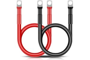 GUNGY Cable Bateria 16mm² 50cm Cable Inversor de Batería 12V 5AWG Cables de Batería con M8 Terminales de Anillo para Automóvil Camión Moto Marino Solar Negro y Rojo 2 Piezas