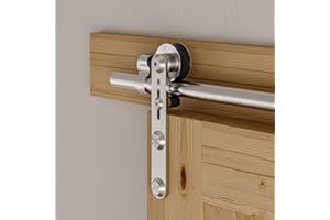 BONIKLUBA Rail Porte Coulissante Inox 305cm Kit Roulette Suspendue Systeme Noir pour 1 Porte Coulissante Interieur 152cm Large, Acier Inoxydable I Forme