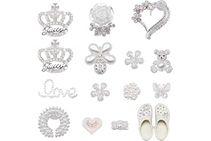VEGCOO 15 Pcs Shoe Charms for Clog Shoes, Metal Bling Crystal Rhinestone Shoe Decoration Charms, Shining Clog Sandals Decorations for Women Girls Birthday Christmas Party Gifts