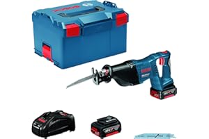Bosch Professional Scie sabre Sans-Fil GSA 18 V-LI (18V, 2 Batteries 5,0 Ah, Longueurs de course : 28 mm, L-Boxx) - Noir, Bleu