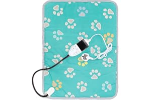 HR Huare Technology Pet Heating Pad, Adjustable Temp With Waterproof And Chew Resistance Cord Puppy Heat Pad, Blue Footprint, 65X50cm 1Pack6