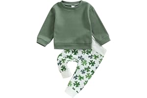 Xeadoffubio Newborn Baby Boy St. Patricks Day Outfit Toddler Baby 2Pcs Set,Long Sleeve Letter Print St Patricks Day Sweatshirt/Romper + Shamrock Pattern Long Pants