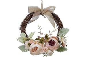 DADEA, Ghirlanda per porte con peonie artificiali da 26 cm, non sbiadisce, da appendere alla porta di ingresso, all’aperto, all’interno, alle pareti o alle finestre in primavera e in estate