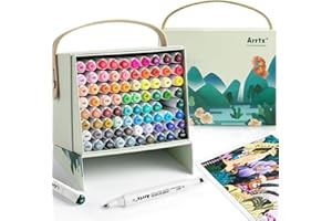Arrtx Rotulador con 80 colores, doble punta ALP, rotulador de graffiti con caja de transporte para diseños, dibujos, bocetos, arquitectura, anime, caligrafía e ilustración