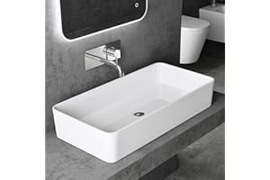 doporro Waschbecken Aufsatzwaschbecken Mineralguss 80x40x15 cm, Waschtisch Rechteckig Colossum102 in Weiß hochglanz inkl. NANO-Beschichtung