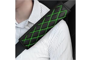 Bittwee Car Seat Belt Pads, 2PCS Leather Seatbelt Covers Protect Your Neck and Shoulder & More Comfortable Driving, Harness Pad for All Cars and Backpack Strap, Car Interior Accessories (Black/Green)