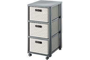 ‎ROTHO Rotho Country Rollcontainer mit 3 Schubladen in Rattan-Optik, Kunststoff (PP) BPA-frei, cappuccino, 3 x A4/18l (37.5 x 32.5 x 71.2 cm)