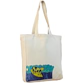 Nulu Bez &Ccedil;anta S&ouml;rf&ccedil;&uuml; İnek İll&uuml;strasyonlu, Kanvas Alışveriş &Ccedil;antası, 35x40x10 cm, Mavi Baskılı, Krem Renk,%100 Pamuk, Omuz As