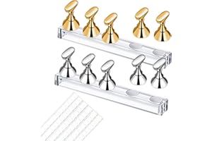 SATIFICER 2 Set Acrilico Supporto Espositore Unghie,Display Magnetico Supporto per Pratica Unghie,Fai Da Te Nail Art Stand per Supporto Punte Unghie con 90pcs Stucco Adesivo Riutilizzabile Bianco(Oro,Argento)
