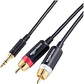 Amazon Basics 3.5 Aux to 2 x RCA Adapters, Audio Cable for Amplifiers, Active Speakers with Gold-Plated Plugs, 4.6 m, Black