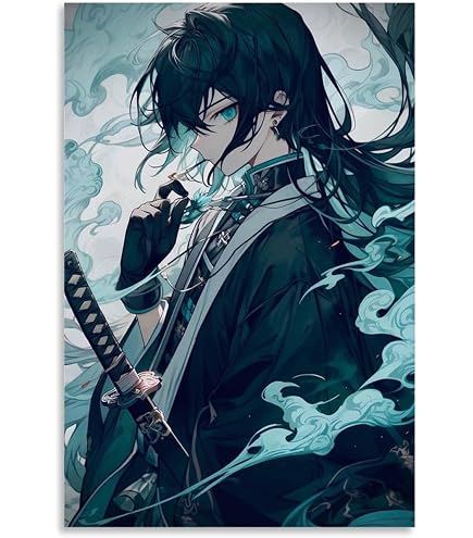Poster Toile Demon Slayer – Muichiro Tokito – Déco Anime 20x30 Cm – Impression Haute Qualité, Cadre Pin – Pour Chambre, Salon