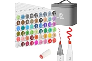 GC QUILL Pennarello ad alcool - 53 colori di pennarelli ad alcool (punta a scalpello e a pennello) +1 pennarello blender incolore - Pennarello professionale a pennello per disegno artistico