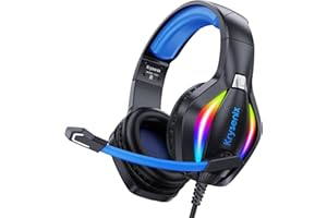 GENERIC PG1 Wired Gaming Headset for PS4, PS5, PC, Xbox one, Switch, Gamer Headphones with LED Light, Ergonomic Design Over Ear Computer Headset with AI Stereo Microphone & 3.5mm Jack, Black Blue