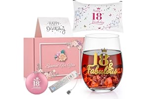 TOONGEEN 18th Birthday Gifts for Girls Her Women, Personalized Stemless Wine Gin Glasses Gift Set, Unique 18 Year Old Birthday Present Souvenir for Ladies Female, Friend, Daughter, Sister, 19 Oz