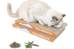 Polarduck Cat Scratching Cardboard Scratch Board: Scratcher Bed for Indoor Kitten - Pet Accessories as Cat Mat Cat Toy Reversible & Recyclable | 42 x 21.5 x 3cm - 2 Pack