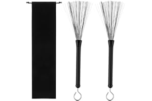 XINJODUZ 2 PCS Drumstick Brush Black Retractable Wire Drum Brushes with Comfortable Rubber Handles Drum Stick Brushes Wire Drums and Percussion Brush for Drums Rock Country Folk Drummers with Black Velvet Bag