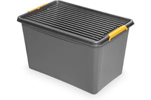 EDANTI Pudełko do przechowywania z pokrywką, organizer na klipsy, idealny do warsztatu, transportu, garażu, majsterkowania, sortowania, pudełko plastikowe, szare (60 l)