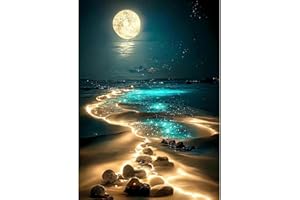 MAXBYE Lune DIY Peinture Diamant Adulte, Plage Diamond Painting Enfant Diamant Kits de Broderie au Point de Croix Diamant Strass Point de Croix Painting pour Murale Décoration 30x40cm