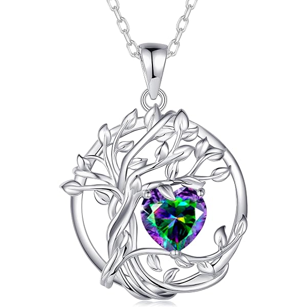 Tree of Life Birthstone Necklace 12mm in Sterling Silver 925