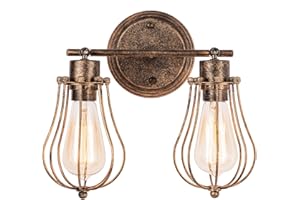 Luling Industrial Wall Sconce Rustic Loft Antique Wall Lights Wire Cage Adjustable Socket Edison Vintage Metal Retro Lamp Fixtures for Bedroom Gazebo (No Bulb) (with 2 Light) (Bronze)