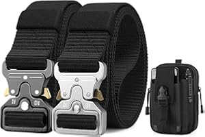 BESTKEE 2 Pacchi Cintura Tattica, 3,8 cm Cinghia da per Impieghi Gravosi, Fibbia in Metallo a Sgancio Rapido, Cintura da Lavoro, Cintura Militare, Regalo con Custodia Tattica