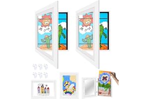 DRASOHUIJA 2Pcs Marco para Dibujos Niños, Marco Infantil Cambiar A4, Apertura Frontal, Capacidad para 150 Pinturas, Proyectos Artísticos Infantiles, Colegios, Blanco