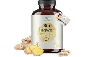 BIONUTRA® Gélules gingembre bio hautement dosées 1300 mg/jour, contrôlées résidus, fabrication allemande, véganes, sans lactose ni gluten, sans additifs, 270 pièces x 650 mg