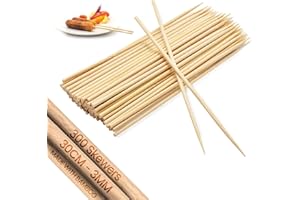 EGREEN Wooden Skewers, Durable Bamboo Sticks, 300 Wooden Sticks with 30cm Long / 3mm Diameter - Bamboo Skewers & Marshmallow Roasting Sticks Ideal for BBQ, Kebab, Cocktail, Chocolate Fountain etc