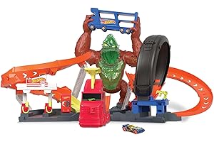 Hot Wheels - Hot Wheels City - Attaque du Gorille Toxique - Coffret avec Voiture, Station-Service - Sons et Lumières - Échelle 1/64 - Cadeau dès 5 ans, HBY95