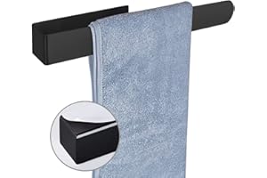 MEGAVOW Porte-Serviettes Mural sans Perçage pour Salle de Bain Cuisine WC, Anneau Porte Serviettes Auto-Adhésif Rangement en Acier Inoxydable, 37cm, Noir