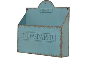 DIBOR Newspaper Wall Basket Vintage Style Blue Wall Mounted Magazine Rack Kitchen Home Office Hallway Wall Storage Accessory with Distressed Effect Finish