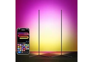 LuminexDesigns 2-Pack LED Corner Floor Lamp - Smart RGBIC Standing Lamp Black 150cm Dimmable Alexa Remote App Control Modern Mood Ambient Light Bar Music Sync for Living Room Bedroom (Without Plug)