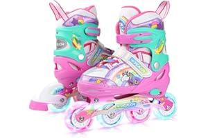 4-PEJIIJAR Unicornio Patines en línea Niñas Patines 4 Ruedas para Niño Patines Roller Quad Ajustables con Ruedas Luminosas para Niñas y Niños Principiantes Regalo de Cumpleaños de Navidad