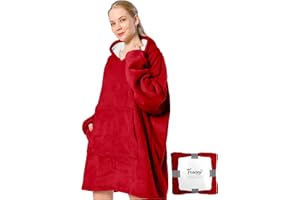 FOSANI Oversized Hooded Fleece Sherpa Blanket For Men, Women, Teenagers and Kids alike - One Size Fits All (RED)