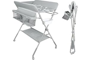 HUOLE Cambiador Bebé, Cambiador Plegable Bebe, Tela Impermeable y Fácil de Limpiar, Cambiador Bebe Gran Espacio de Almacenaje, Tela Oxford, 4 Ruedas con Freno-80 * 58 * 90cm-gris claro