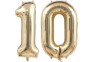 Alaoo Luftballon 10 Geburtstag Zahl, 40 Zoll Gold Creme Folienballon, Riesenzahl Ballon für Mädchen Junge Geburtstag Party Dekoration Jahrestag Dekorationen