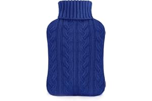 samply Hot Water Bottle with Knitted Cover, 2L Hot Water Bag for Hot and Cold Compress, Hand Feet Warmer, Navy Blue