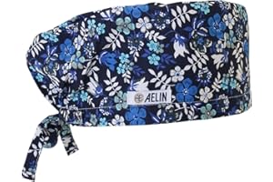 AELIN Calot De Bloc Calot Médical Cheveux longs - Couvrant - Femme - 100% coton (Feuilles bleues)