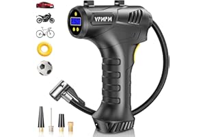 VFMFM Cordless Tyre Inflator Handheld Air Compressor, 12V Portable 5200mAh Rechargeable Car Tyre Pump, 150PSI Electric Digital Car Air Pump with LED Light & 4 Nozzles for Car, Motorcycle, Bicycle