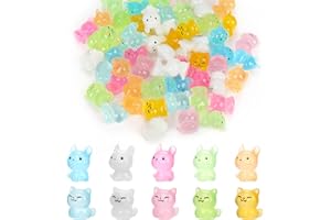 XIHIRCD 60pcs Luminous Miniature Cat Figurines, 2 Styles Mini Glow in The Dark Tiny Cat Little Resin Animals Small Cat Statues for Dollhouse Garden Cake Decoration DIY Craft