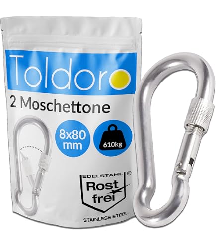 Set 8 Moschettoni In Acciaio Inox M10 - Grandi 10x100mm, Con Molla A Foglia, Per Altalene, Campeggio, Slackline, Attrezzatura