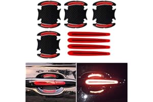SIGANORPY 8Pieces Universal 3D Carbon Fiber Auto Door Handle Scratch Protection Cover Guard Film, Universal Car Door Cup Handle Paint Scratch Protector Sticker Car Safety Reflective Strips (Red)