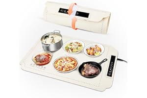 CARASTEK Elektrische Warmhalteplatte für Speisen Tragbare und Faltbare Speisenwärmer Mit Kinderschloss und Automatischem Abschalten, 4 Einstellbarer Temperatur und 3-Temperaturstufen für Warmhalten & Auftauen