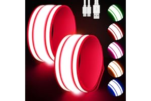 Samlior LED Bracciale Riflettente 2 Pezzi, Fascia Braccio Running Riflettente, 5 Colori 3 modalità Illuminazione Braccialetto Ricaricabile per Correre Andare in Bicicletta Fare di Notte