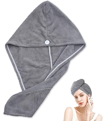 Microfibre Absorption Rapide Lot De 2 Serviettes Turban Microfibre - Super Absorbantes Pour Cheveux Longs - Avec Bouton De Fixation Séchage Rapide