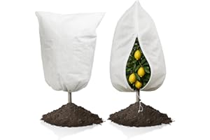 KINGLAKE 2 Pack 70gsm Garden Plant Fleece Frost Protection Bags with Zipper & Drawstring – 80 x 120cm Winter Plant Covers Freeze Jackets for Outdoor Plants, Potted Plants, Fruit Olive Trees & Shrubs