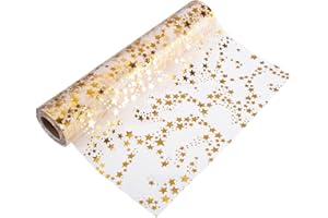 Azexcy Runner da Tavola per Natale, Tovaglietta Natalizia Passatoia Organza Runner da Tavolo Oro per Matrimoni Battesimo Comunione, 28cm x 5m