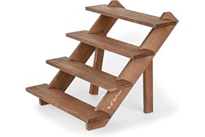 LEXFUNN Wooden Jewellery Display Rack Stand Earring Stall Stand Organizer Shelf 3/4 Tier (4 Tier - Brown)